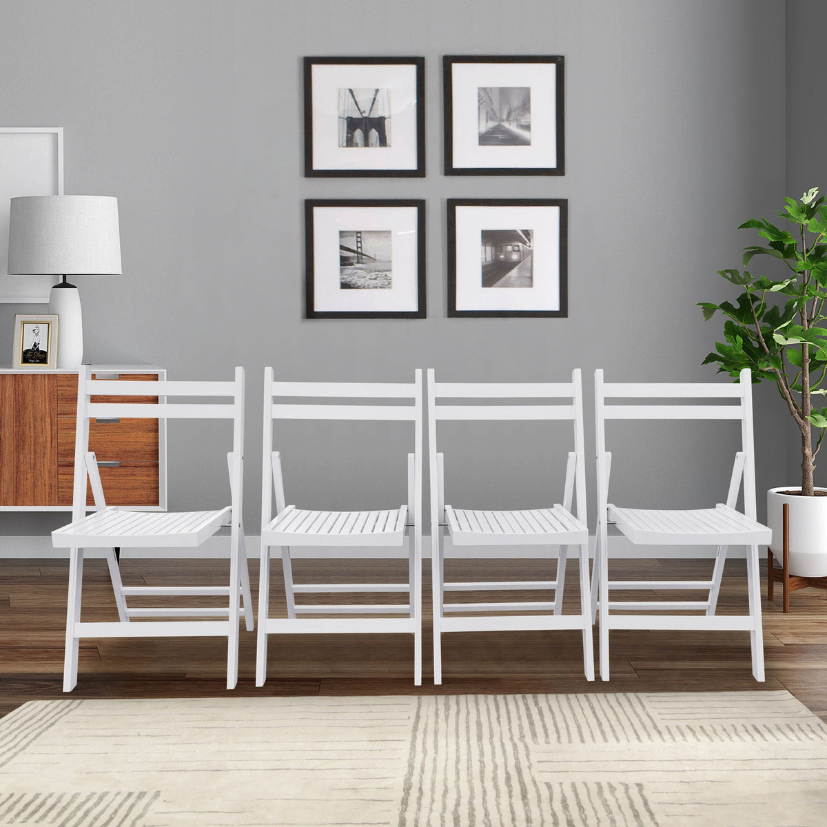 Folding Special Event Chair Set of 4 with Solid Wood Construction - White