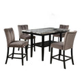 5 Piece Counter Dining Set with Faux Marble Tabletop - Black / Brown