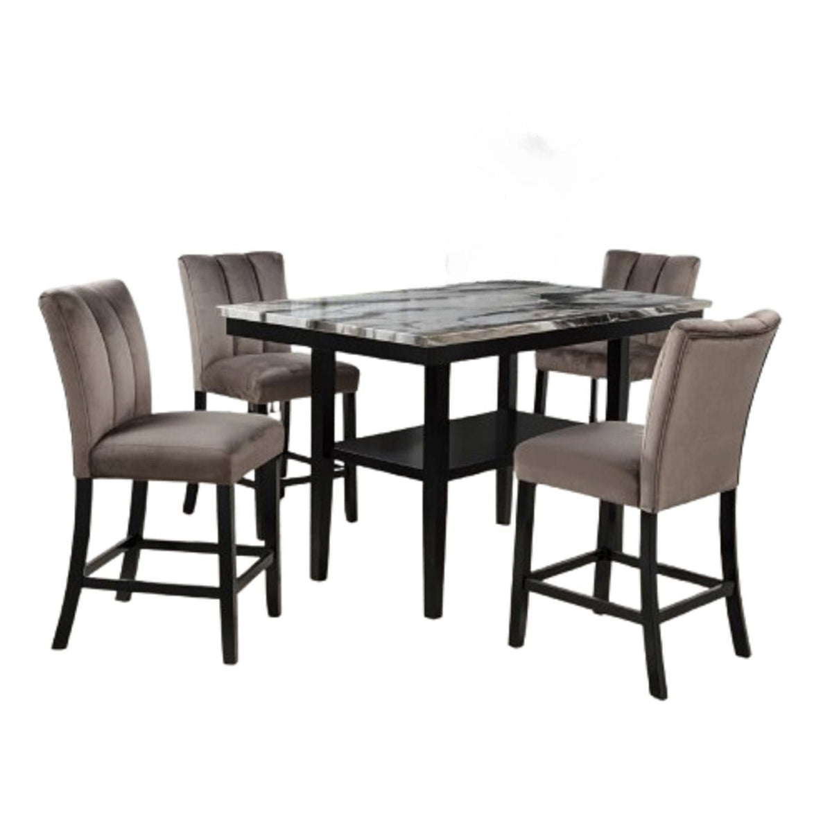 5 Piece Counter Dining Set with Faux Marble Tabletop - Black / Brown