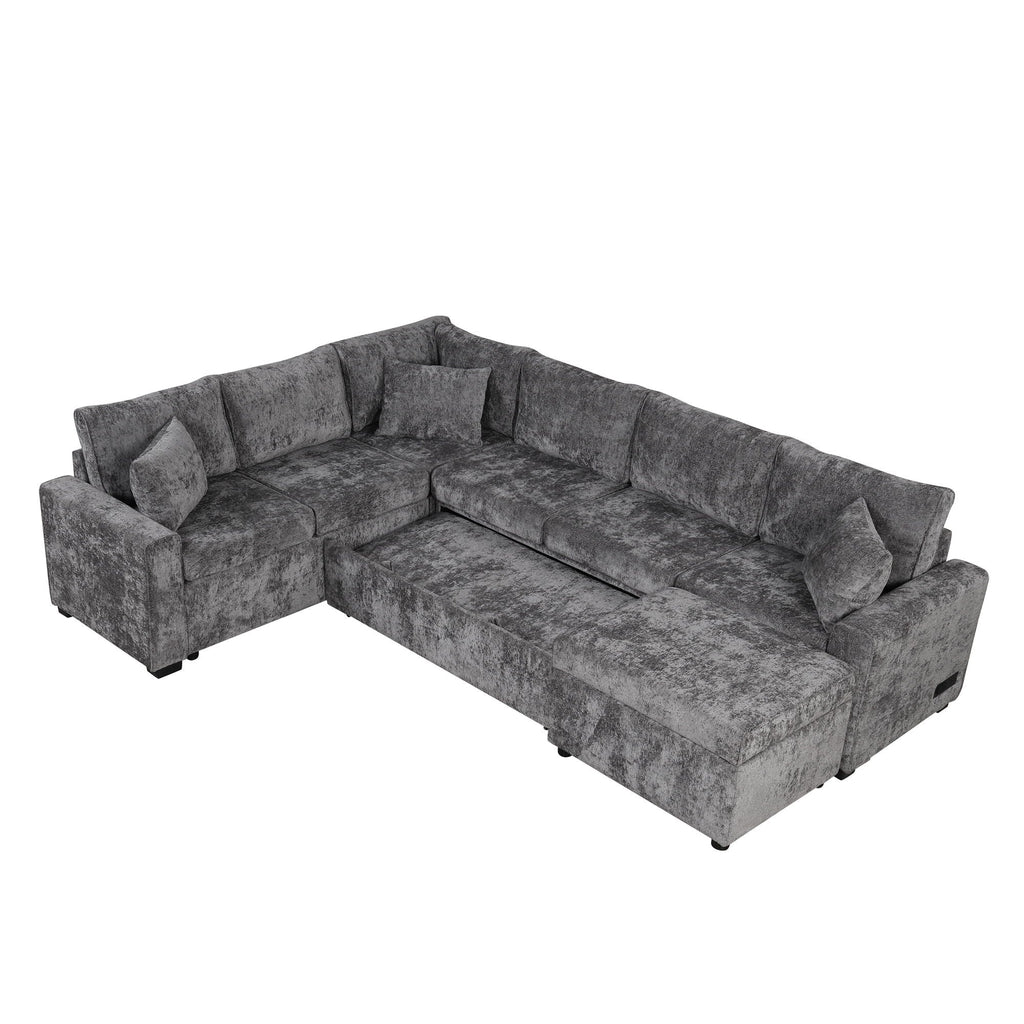 Sleeper Sectional Sofa with Storage Ottoman and USB Charging - White or Dark Gray