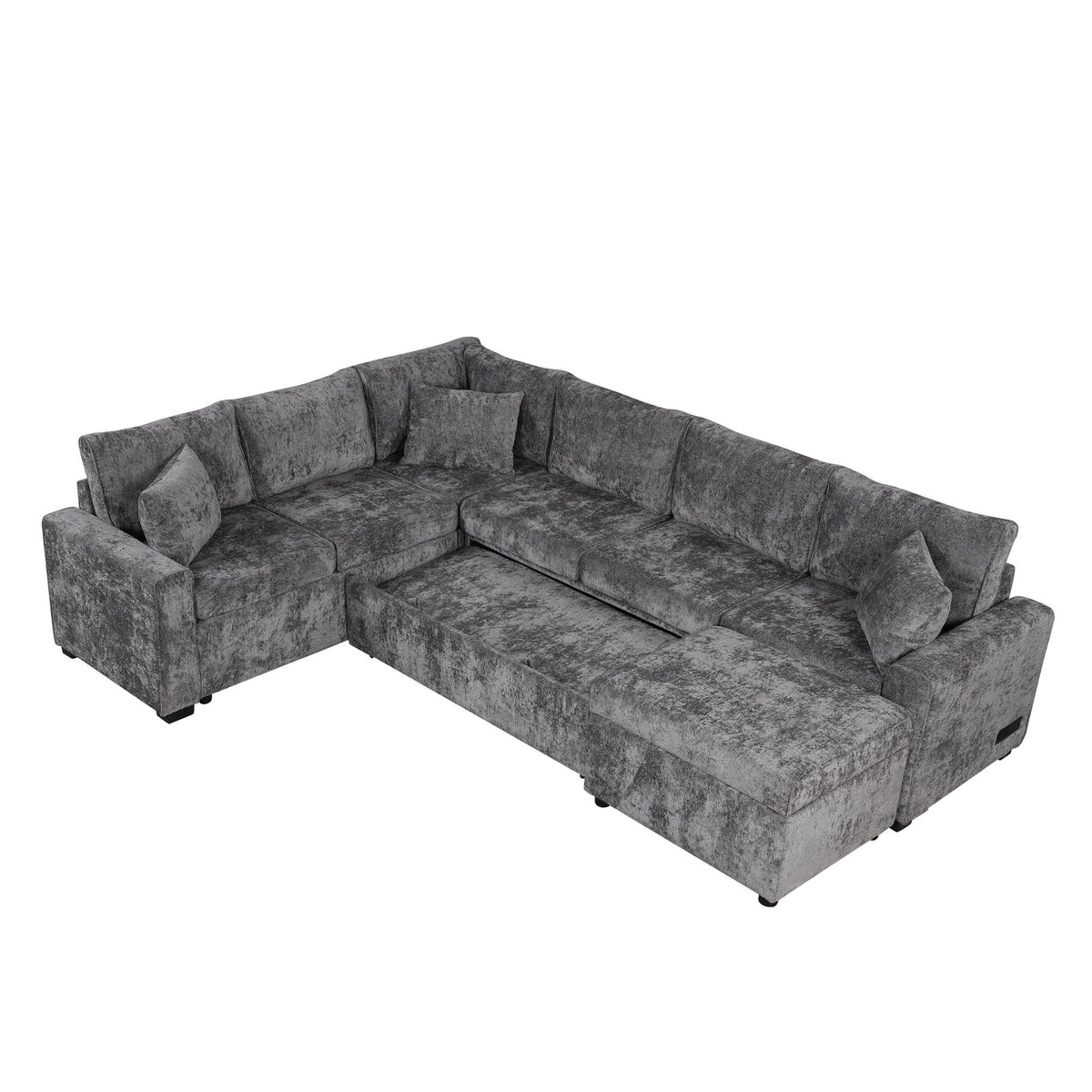 Sleeper Sectional Sofa with Storage Ottoman and USB Charging - White or Dark Gray
