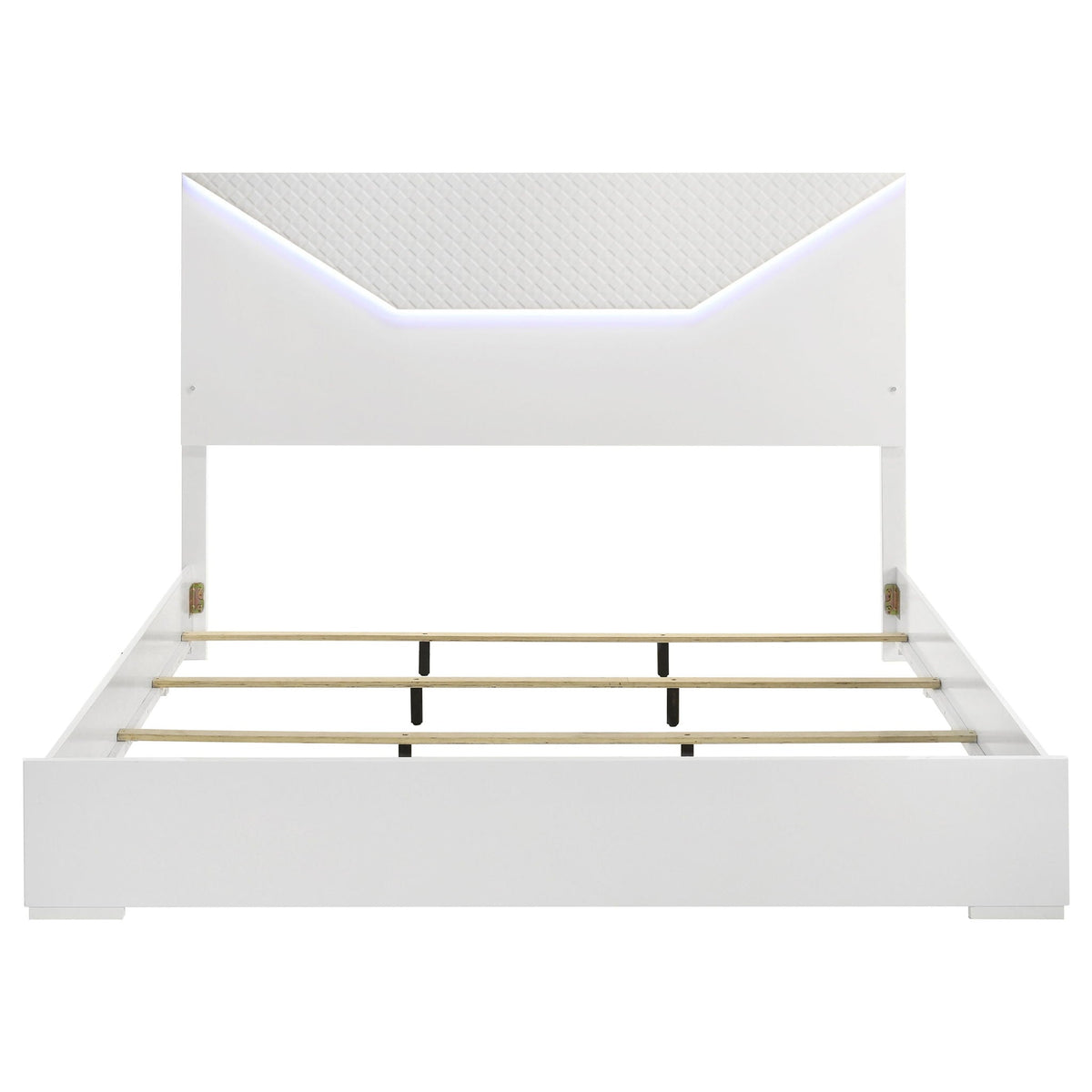 Ives Eastern King Panel Bed LED Headboard White High Gloss