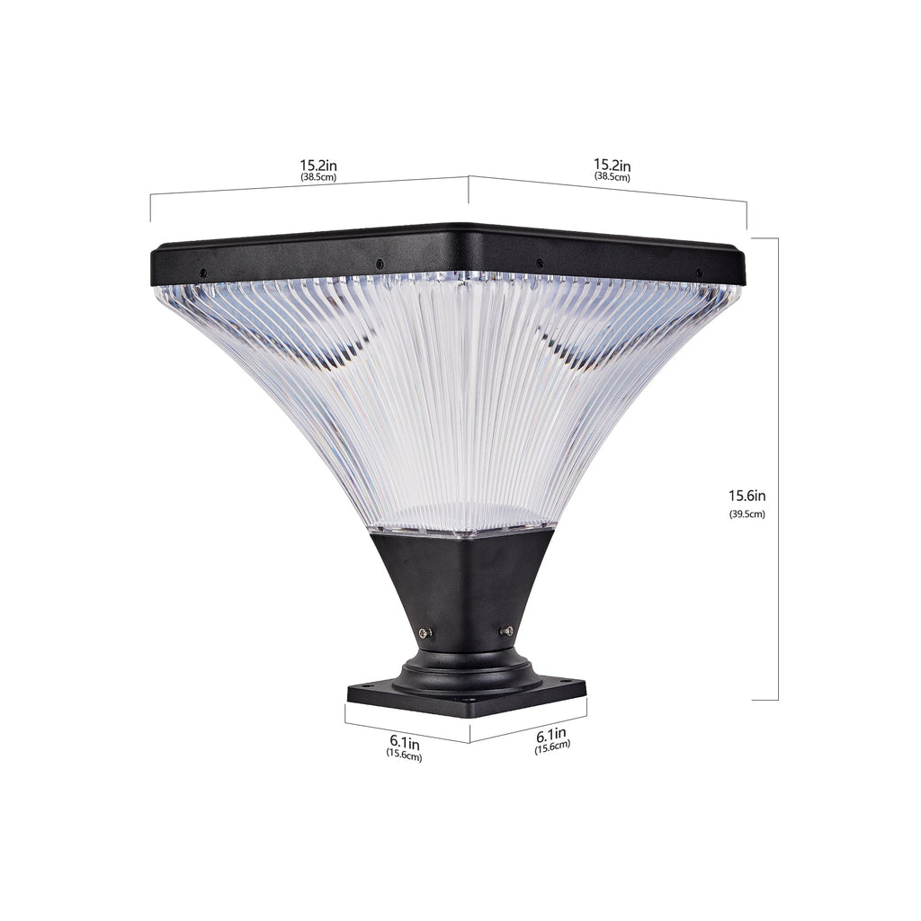 15" Black Outdoor Post Light with LED and Remote Control - Black