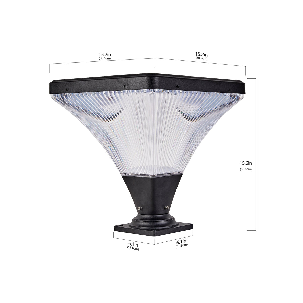 15" Black Outdoor Post Light with LED and Remote Control - Black