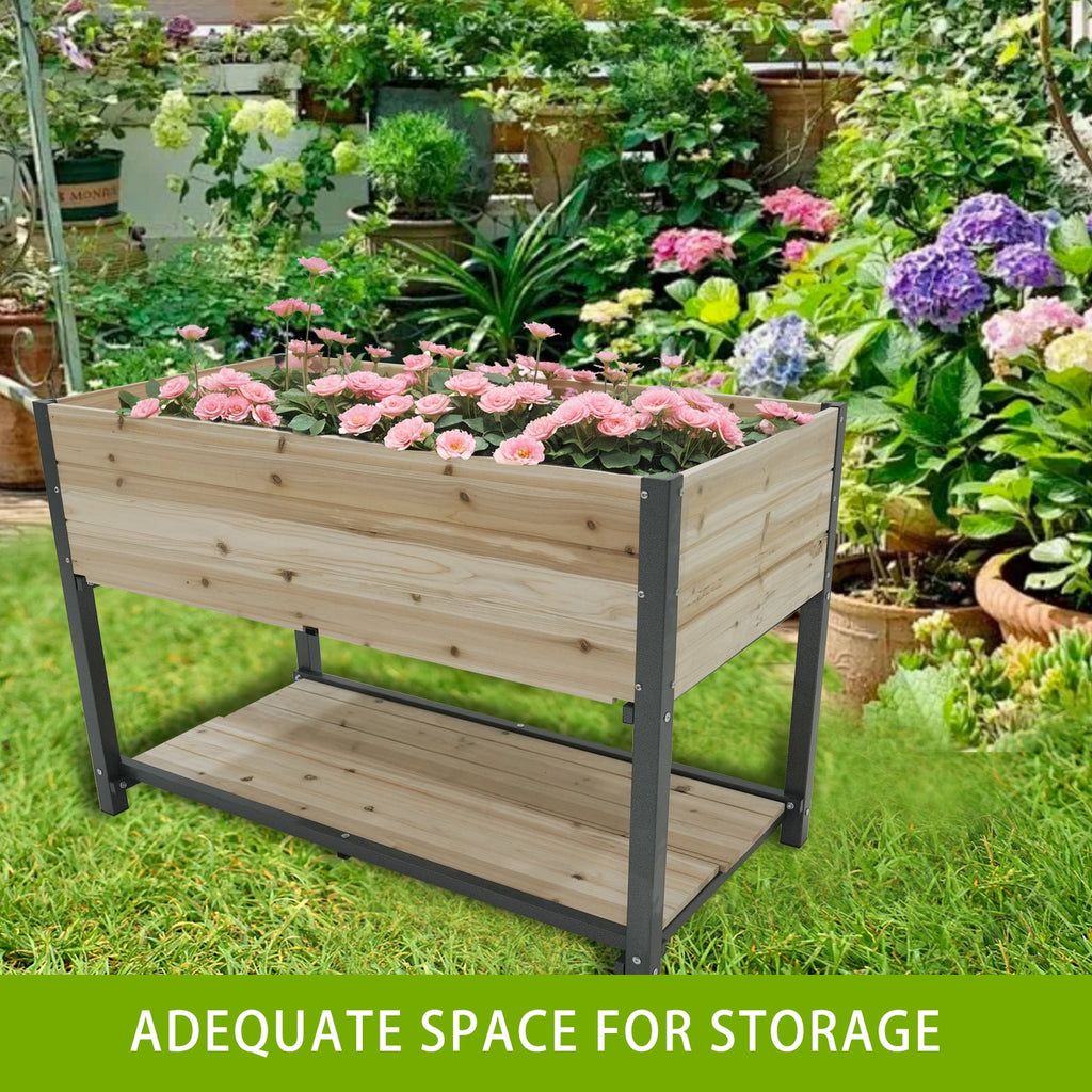 45" Iron-Wood Garden Bed with Storage Racks - Wood Finish
