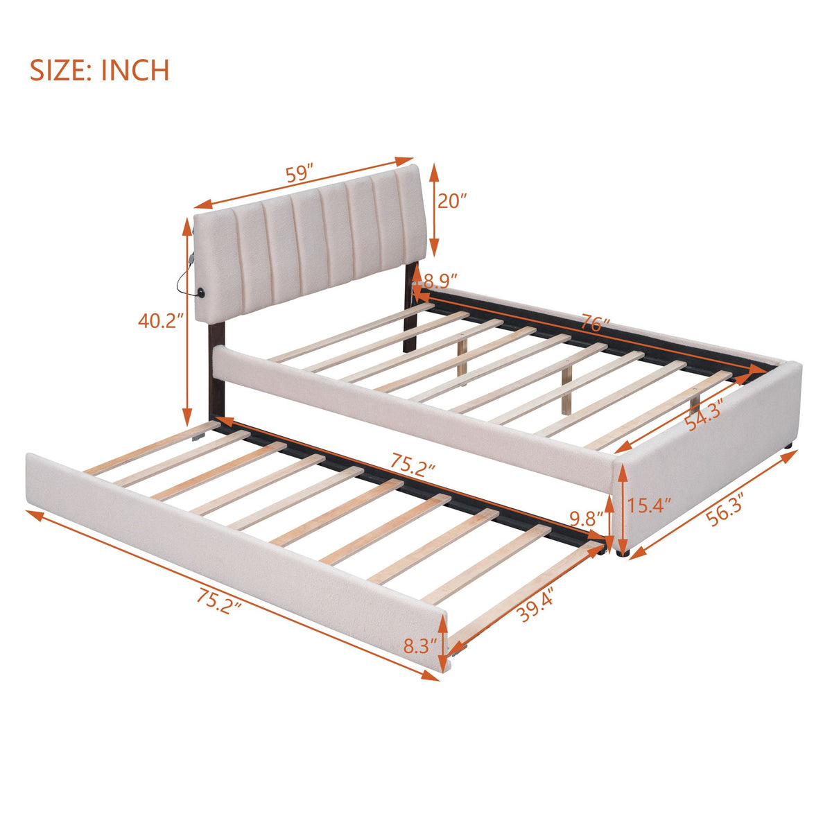 Upholstered Platform Bed With Trundle and LED Lights - Full or Queen