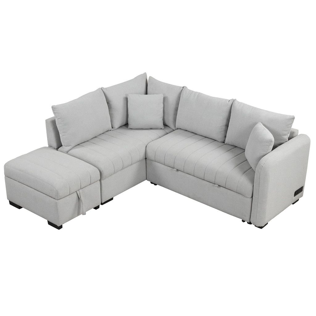 L-Shaped Sleeper Sectional with Pull-Out Bed and Storage Ottoman - Gray or Beige