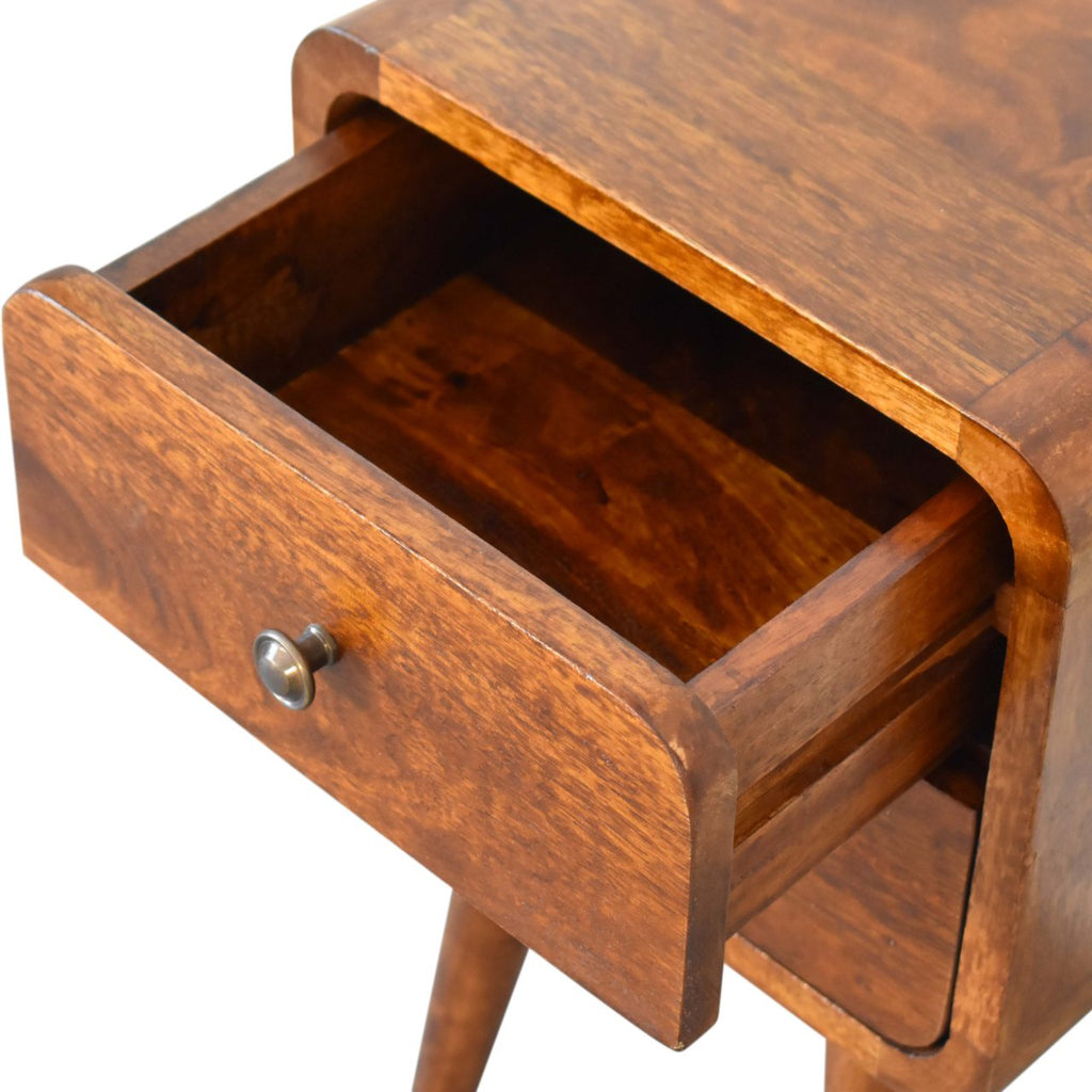 Soli Wood Mini Curved Nightstand with 2 Drawers - Chestnut