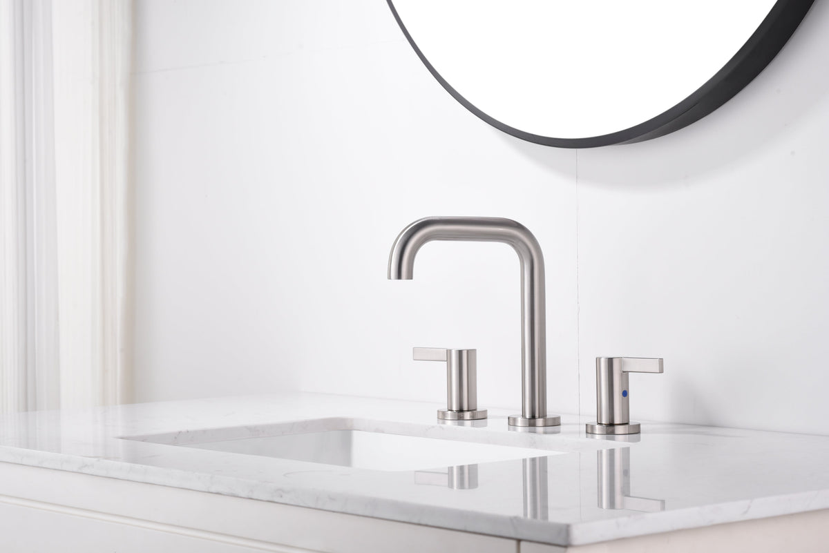 Brushed Nickel Bathroom Faucet with Two Handles & Pop Up Drain - Supply Lines Included