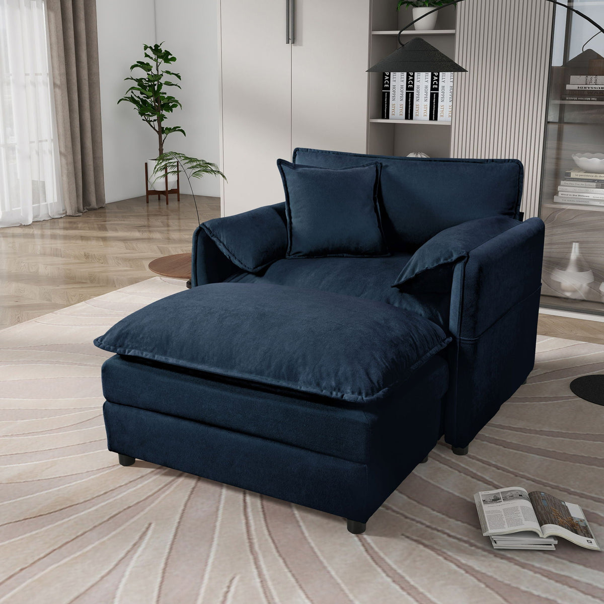 Oversized Chair & Ottoman with Soft Upholstery - Blue or Black