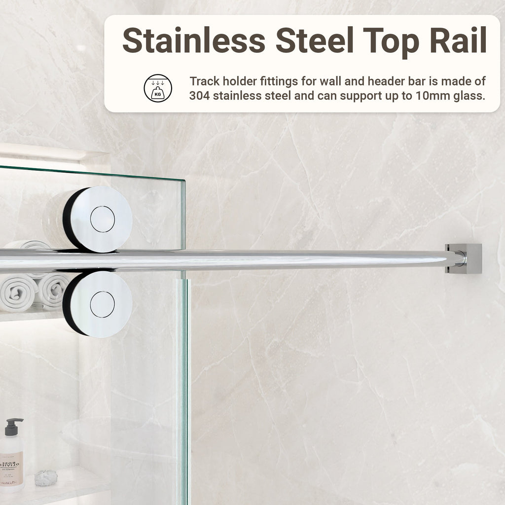 56-60"W Frameless Sliding Shower Door with Clear Tempered Glass - Chrome