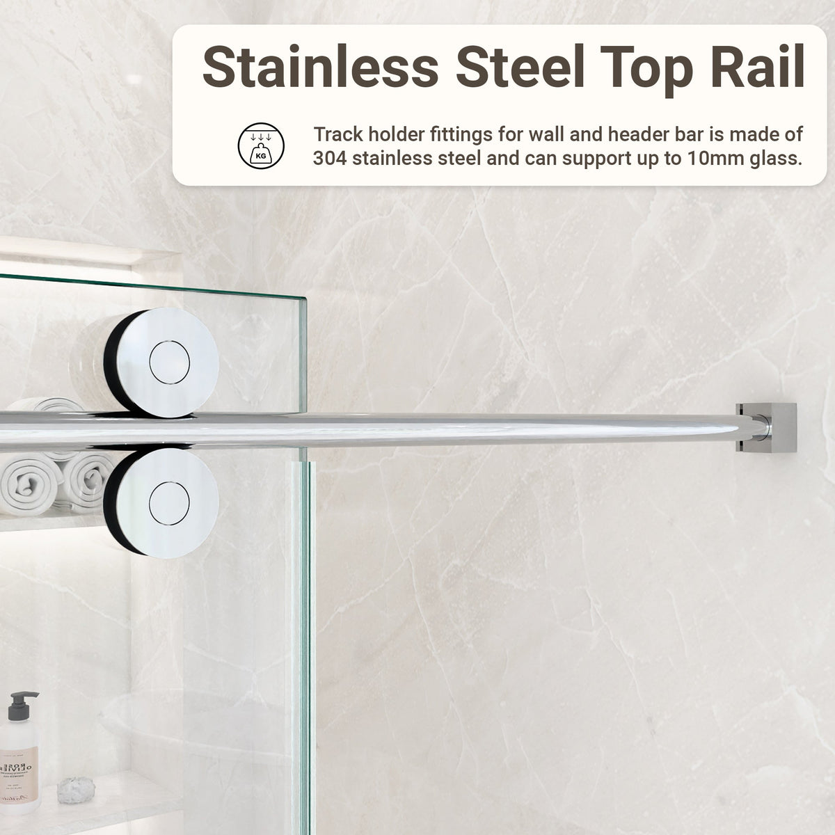 56-60"W Frameless Sliding Shower Door with Clear Tempered Glass - Chrome