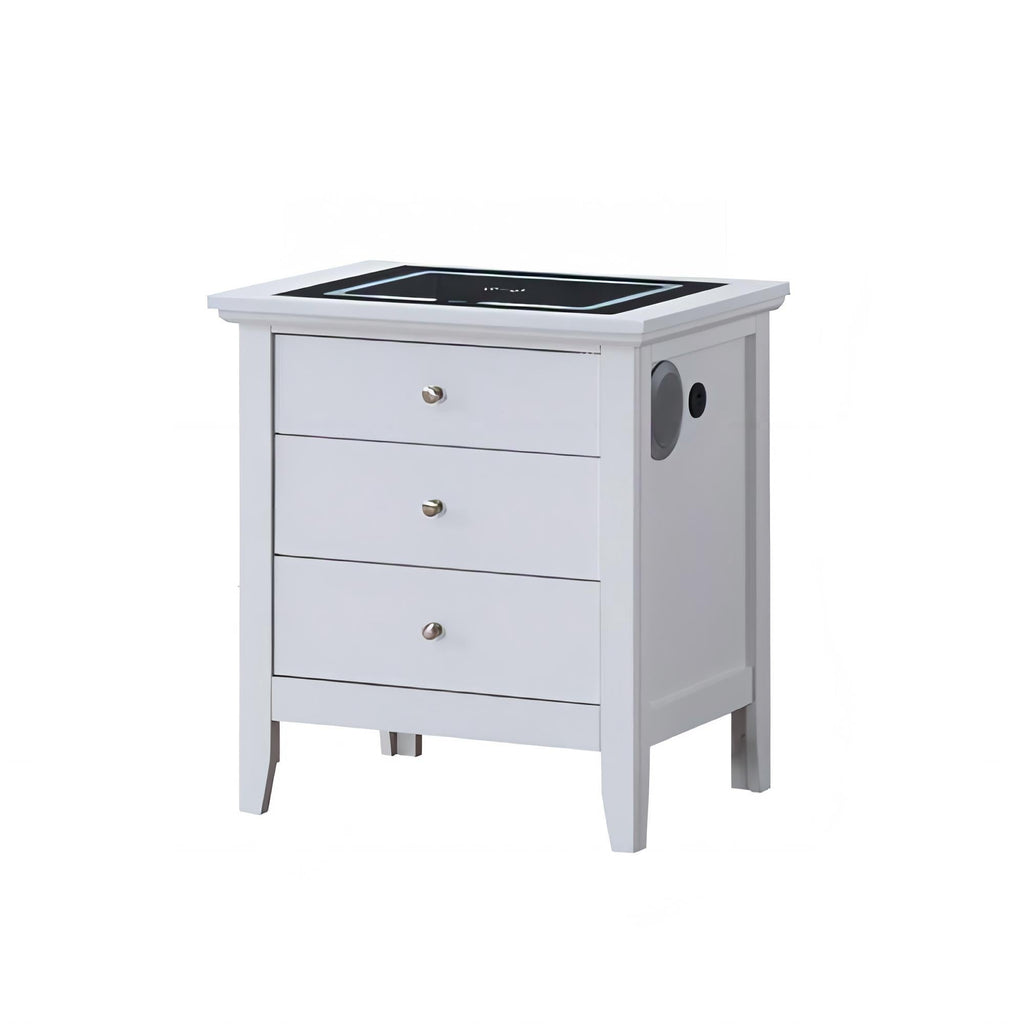 Smart 3 Drawer Nightstand with USB Charging and Integrated Speakers - White