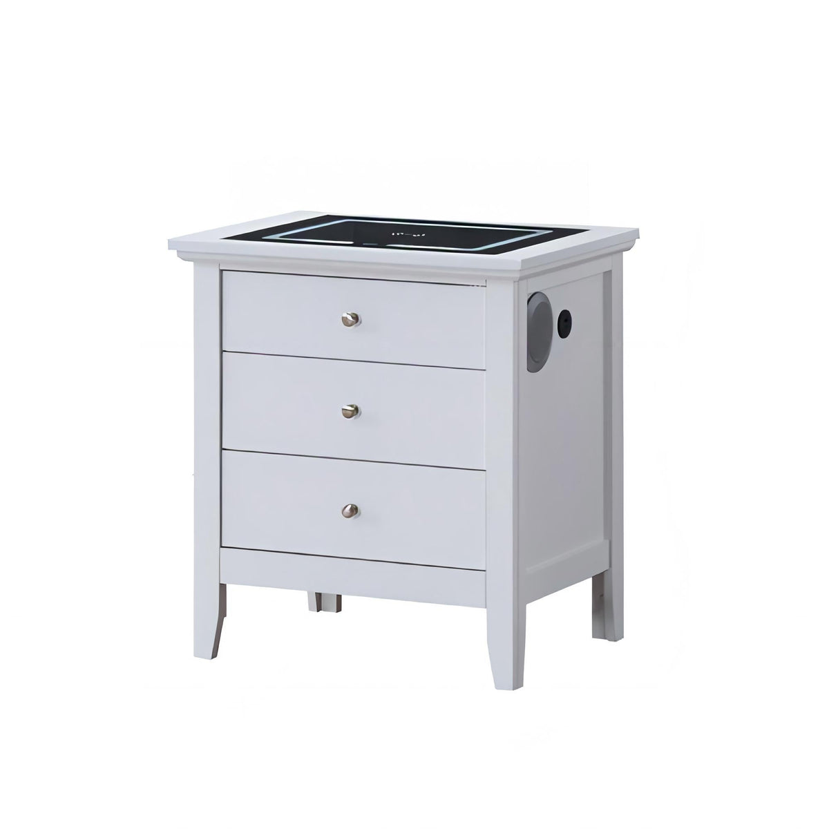 Smart 3 Drawer Nightstand with USB Charging and Integrated Speakers - White