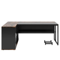 L-Shaped Executive Desk with Storage Cabinet & Shelves - Brown / Black