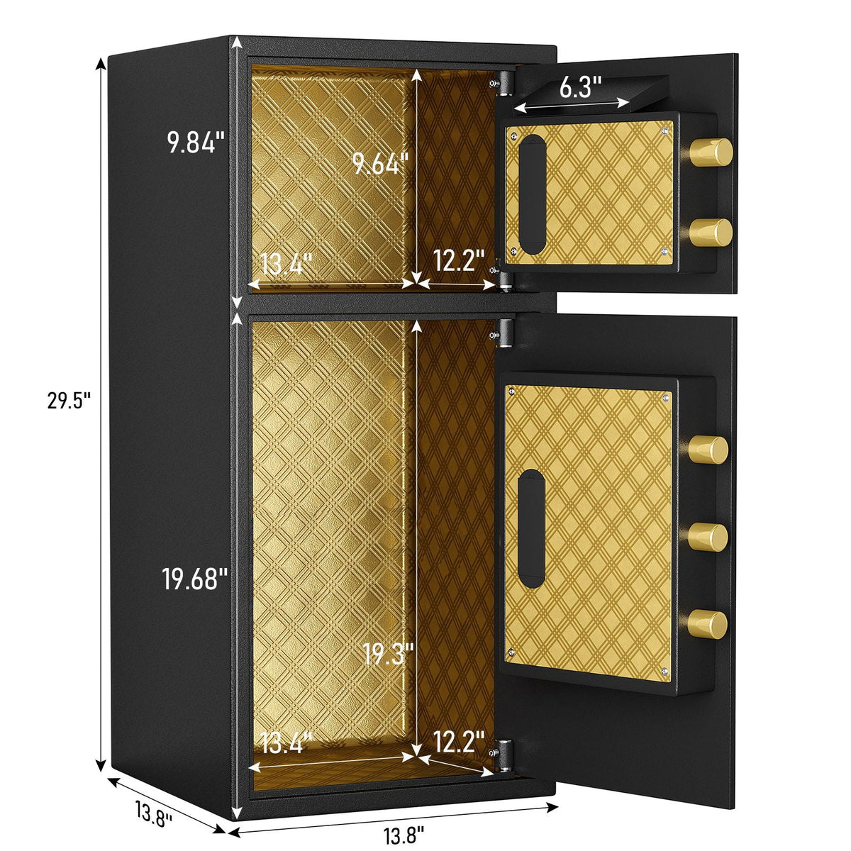 Large Double Door Digital Security Safe with Fireproof and Waterproof Bag - Black