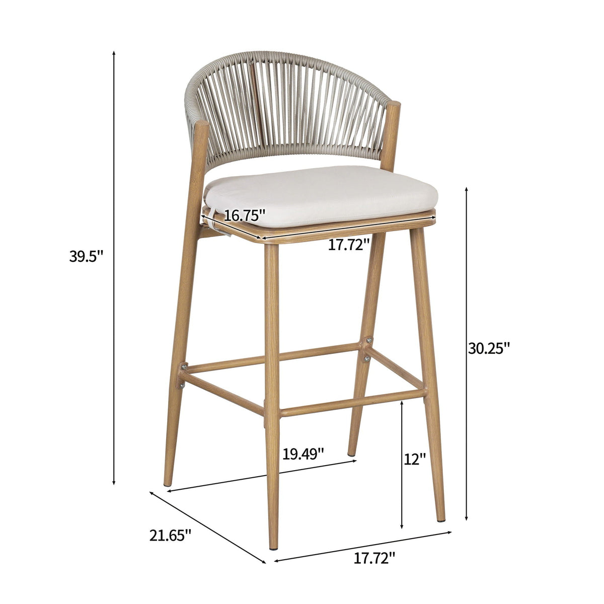 Outdoor Bar Height Metal Frame Counter Stools