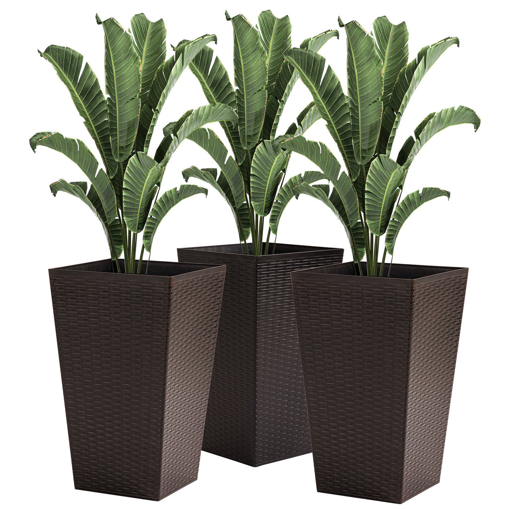Tall Polypropylene Planter Set with Drainage - Brown or Black