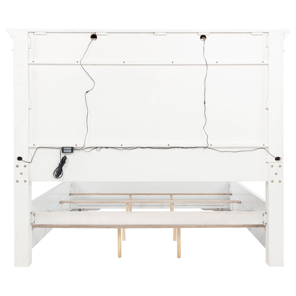 McKinney California King LED Light Panel Bed Vintage White