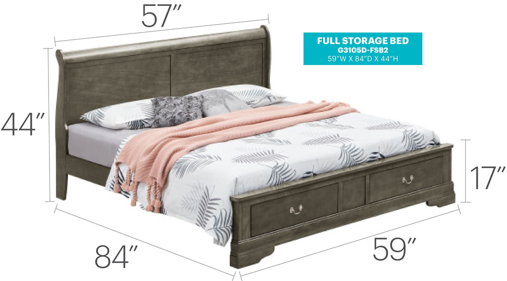 Upholstered Panel Sleigh Storage Bed with Dove Tail Drawers - Multiple Colors