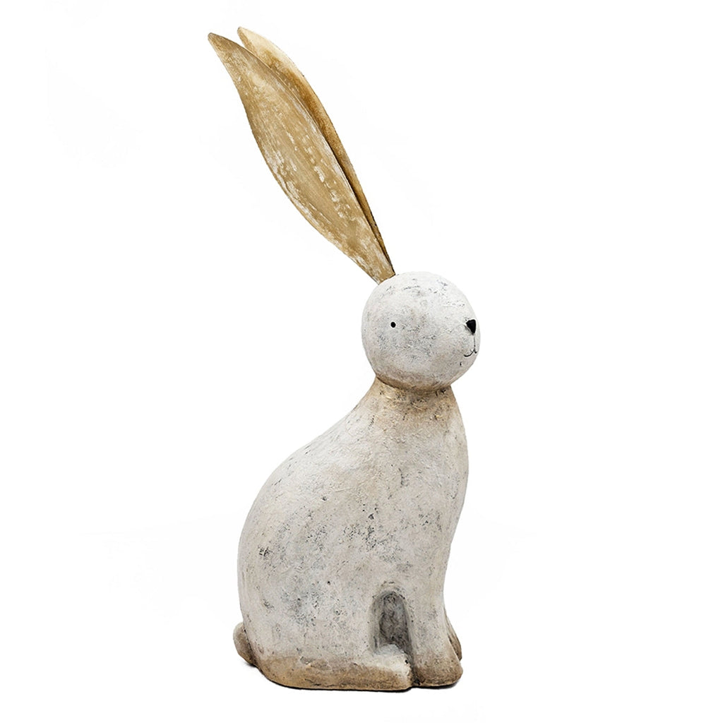 White Magnesium Rabbit Figurine with Gold Iron Ears – 24.8" High