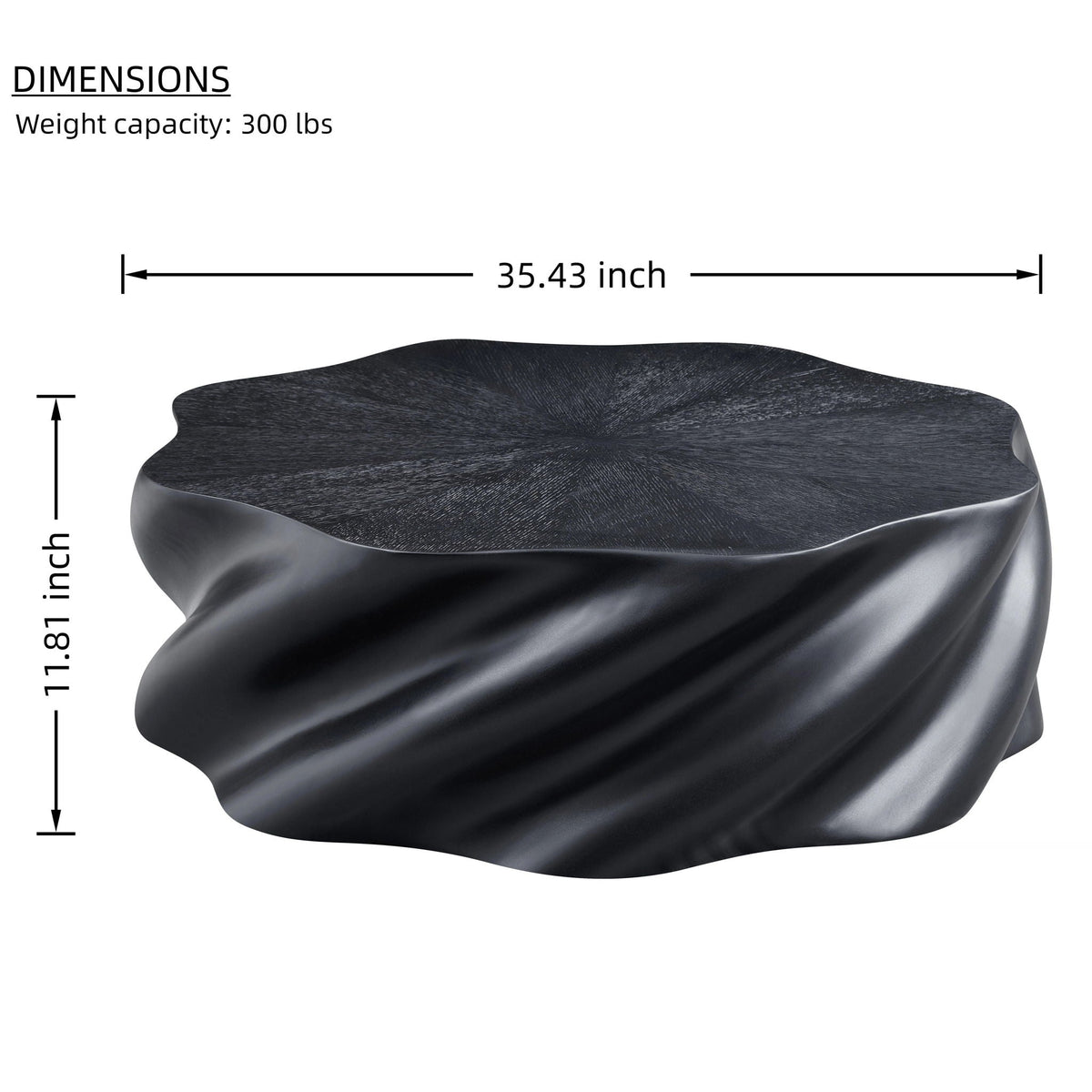 Modern Petal Shape Side Table with Sculptural Base - Black