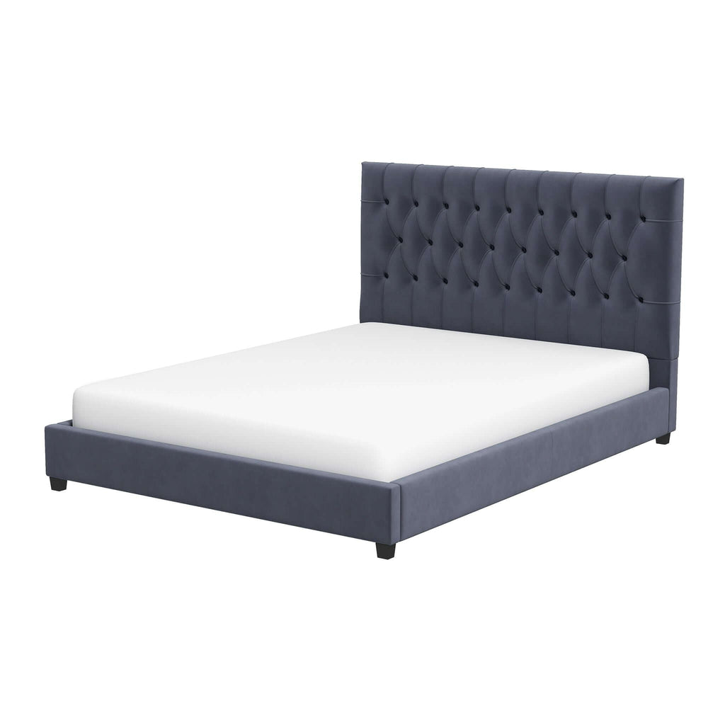 Dark Gray Mid-Century Modern Upholstered Platform Bed with Foam Headboard