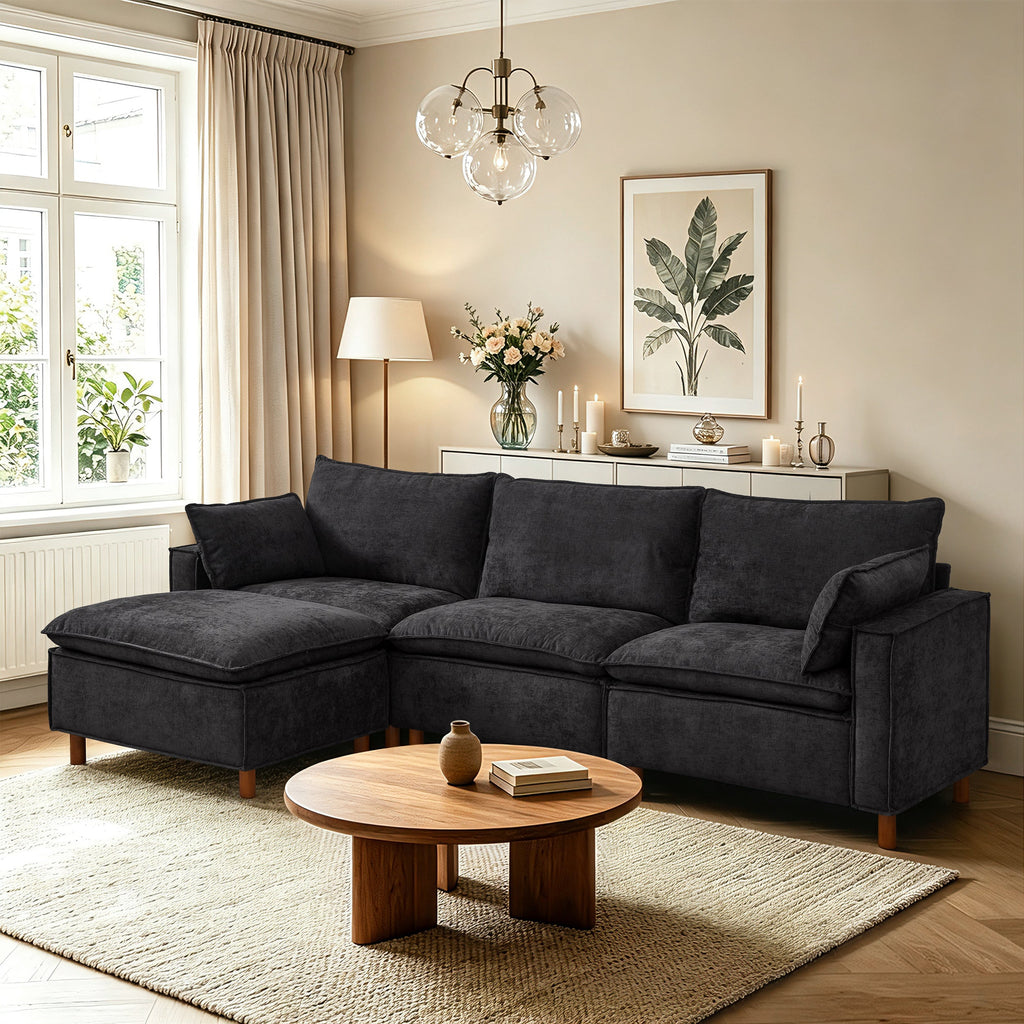 Chenille Modular Sectional Sofa with Movable Ottoman - 108.5" L Shape