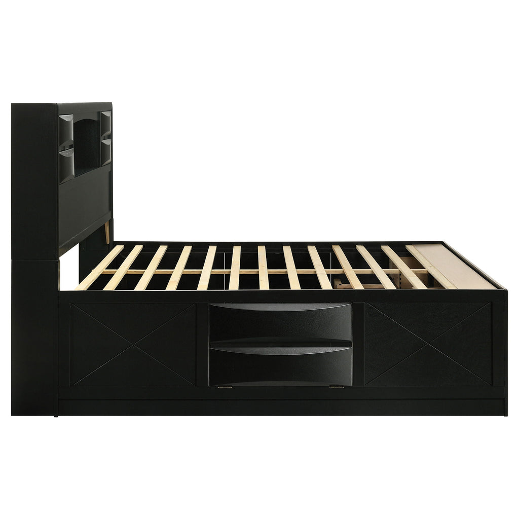 Briana Wood California King Storage Bookcase Bed Black