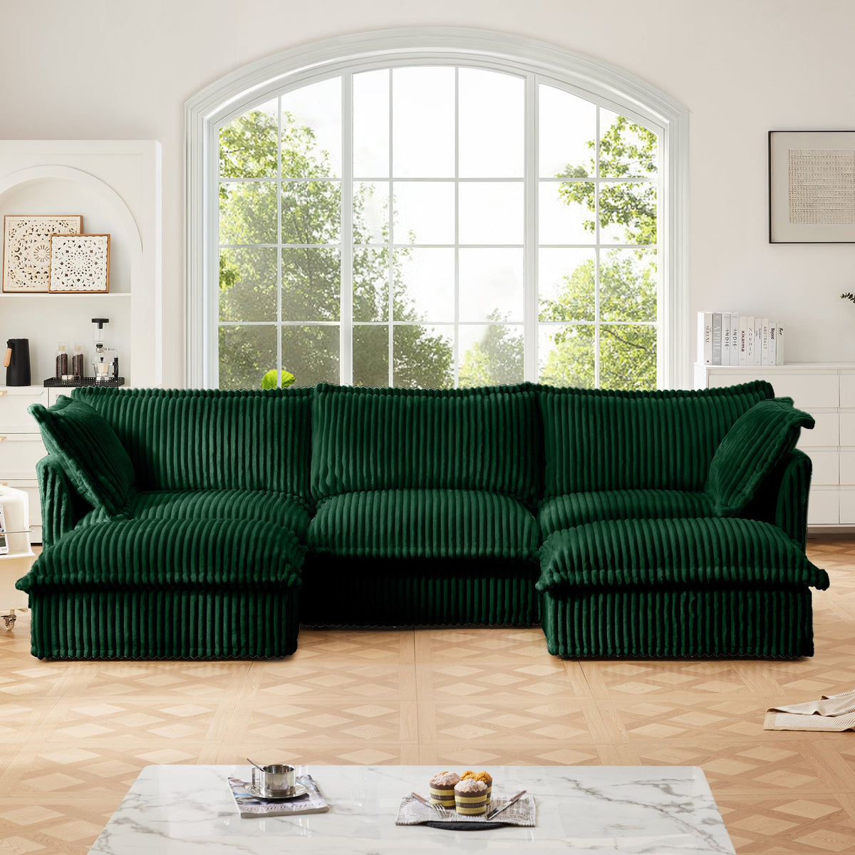 Slipcovered U Shape Sectional Deep Seat Sofa with Deep Seating - Corduroy