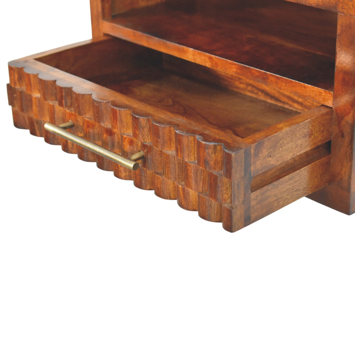 Solid Wood Cadiz Textured Bedside Table with Carved Detailing - Chestnut