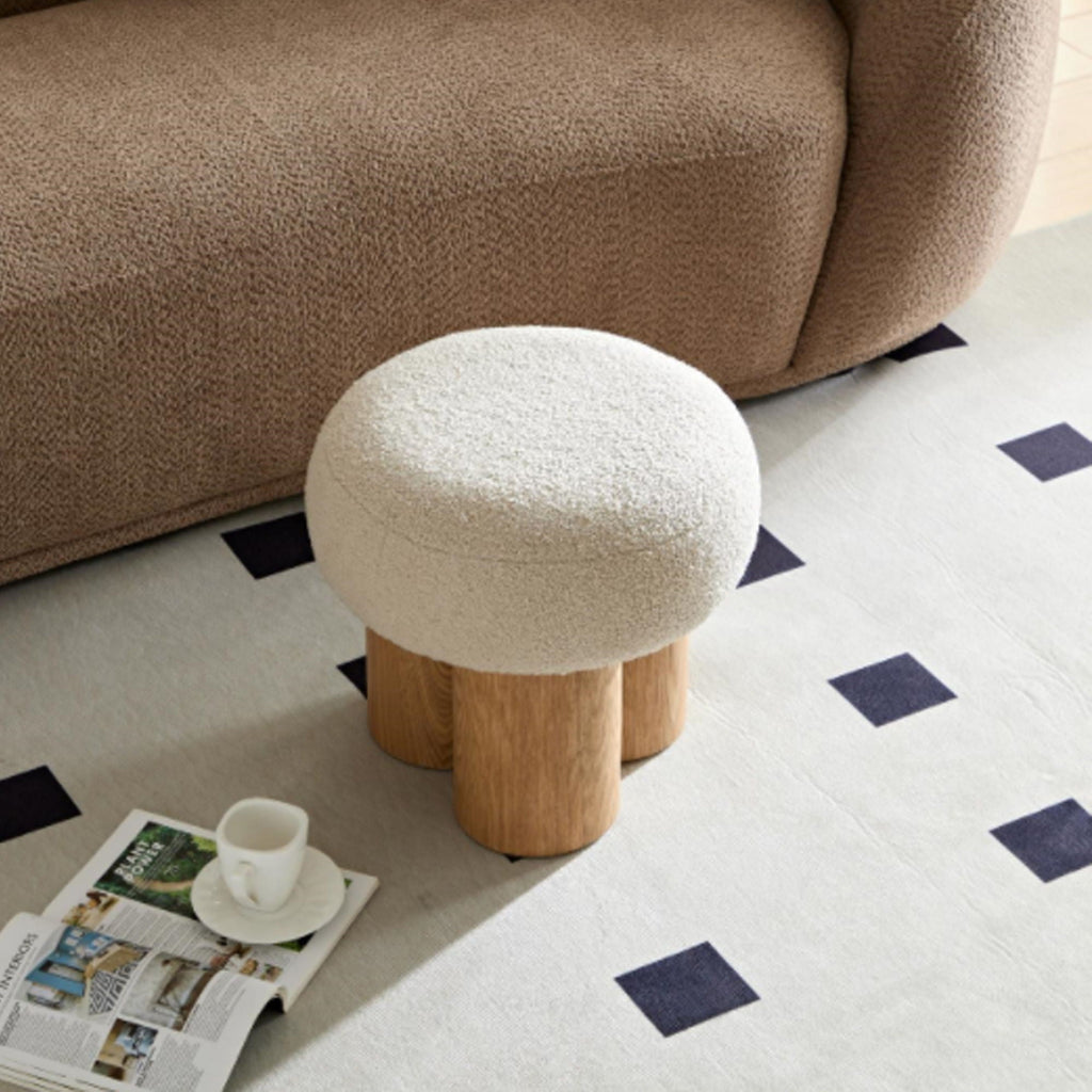 Versatile Mushroom Stool Ottoman with Cushion - Dark Brown, White, Beige
