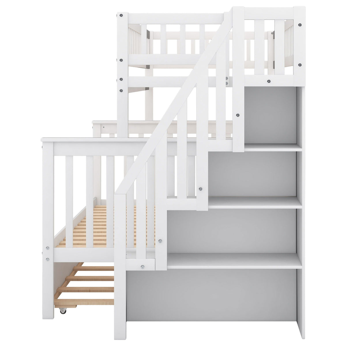 Bunk Bed with Staircase and Storage Options - Dark Gray or White