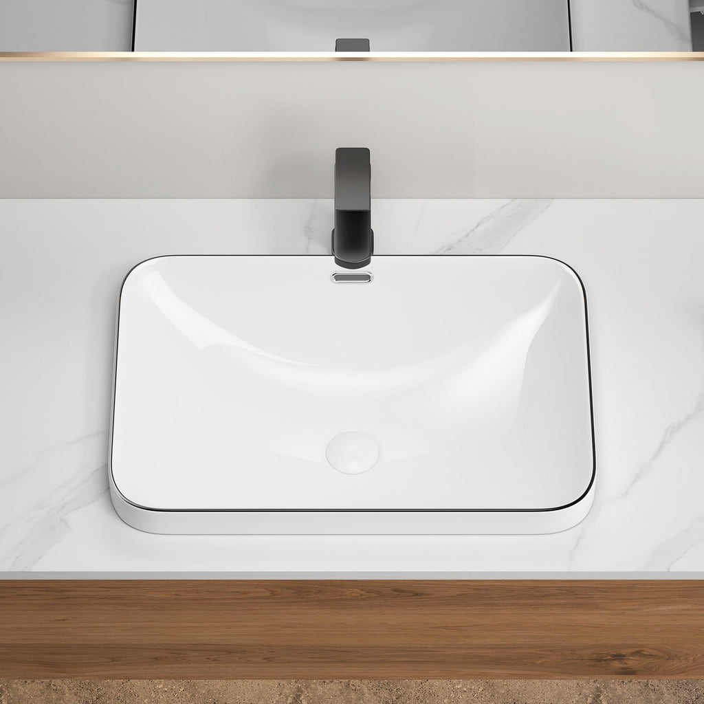 Milk White / Black Undermount Bathroom Sink with Flush-Mount Basin