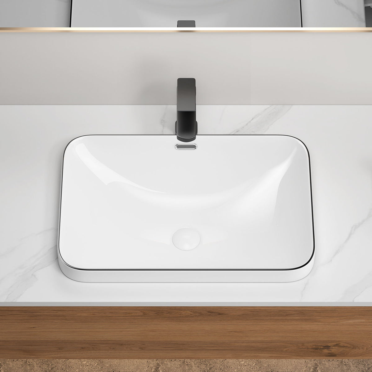 Milk White / Black Undermount Bathroom Sink with Flush-Mount Basin
