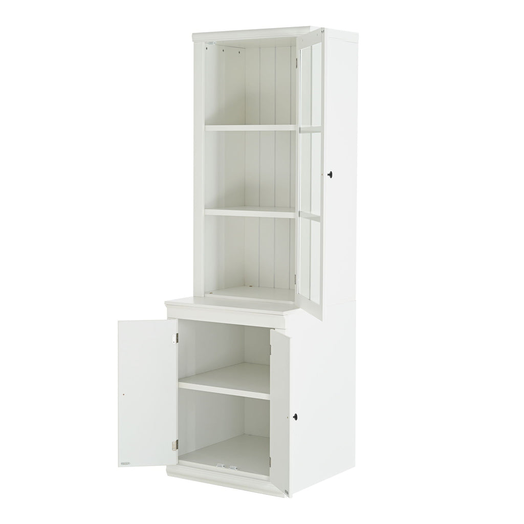 Retro Style Hutch Cabinet with Glass Door - White