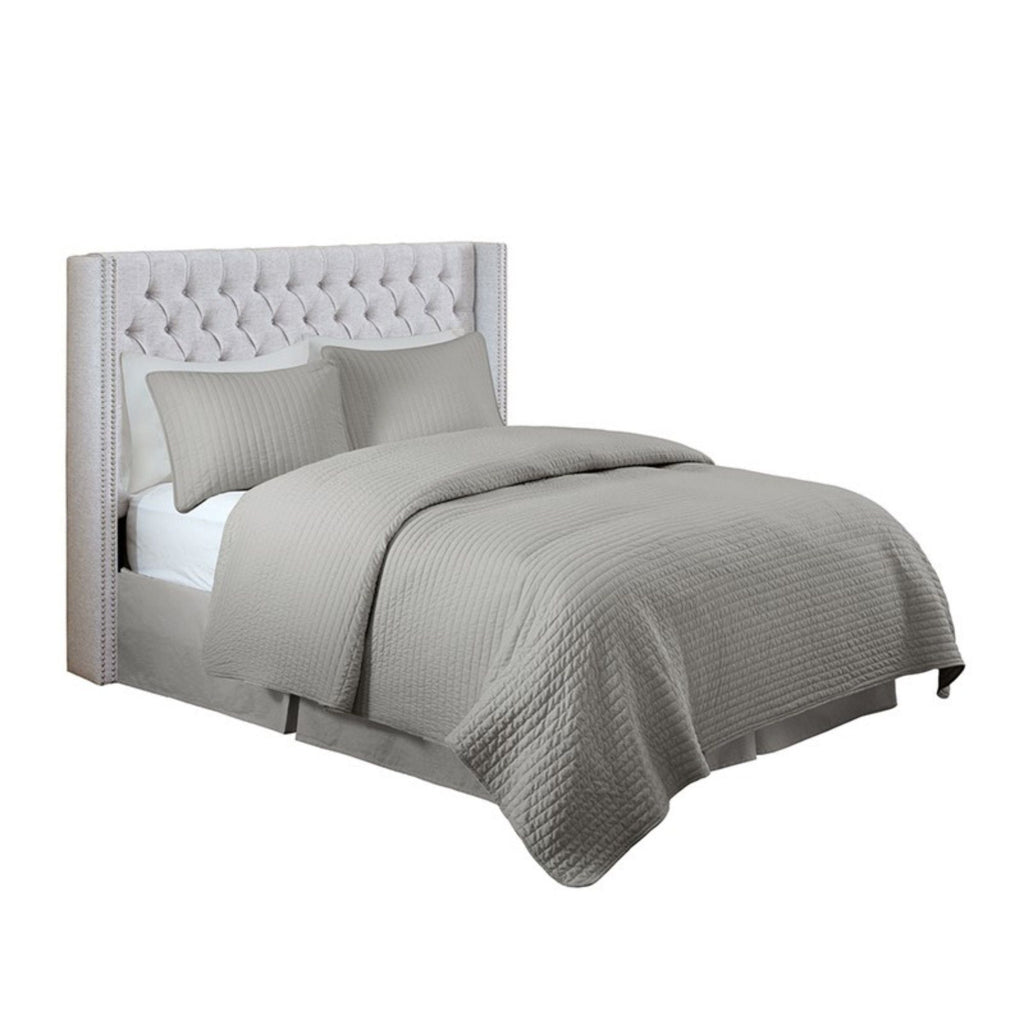 Transitional Upholstery Headboard with Tufted Buttons and Nailhead Trim - Queen, Gray or Blue