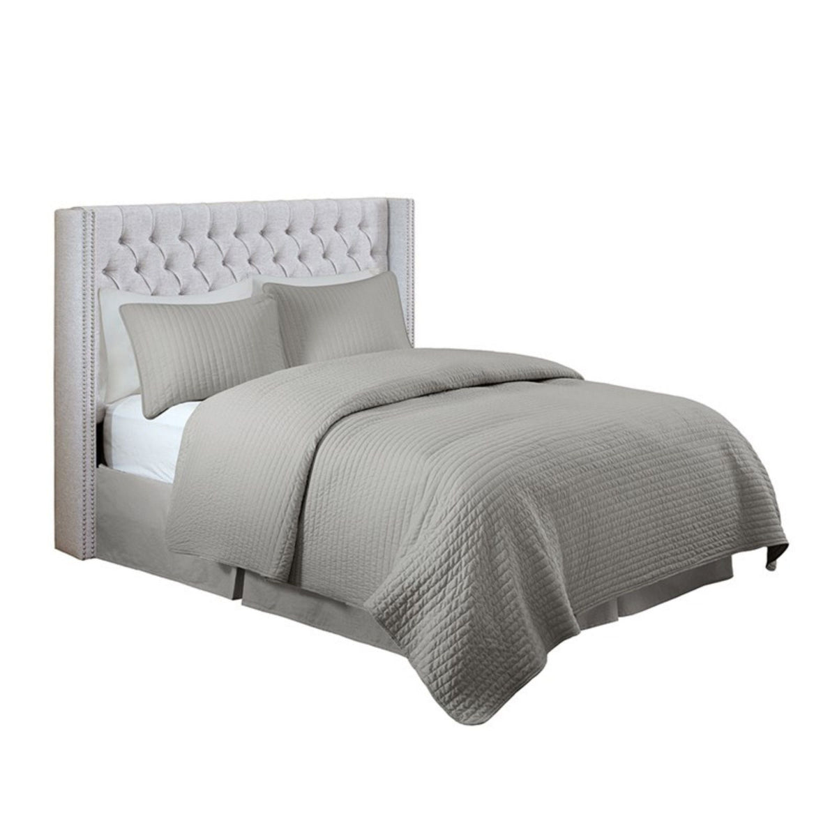 Transitional Upholstery Headboard with Tufted Buttons and Nailhead Trim - Queen, Gray or Blue