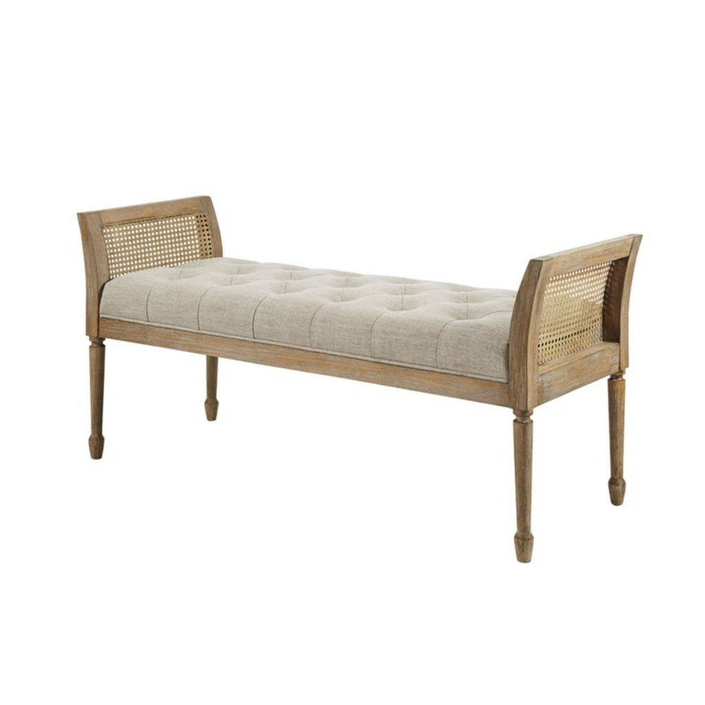 Natural Accent Bench with Arm and Tufted Upholstered Seat