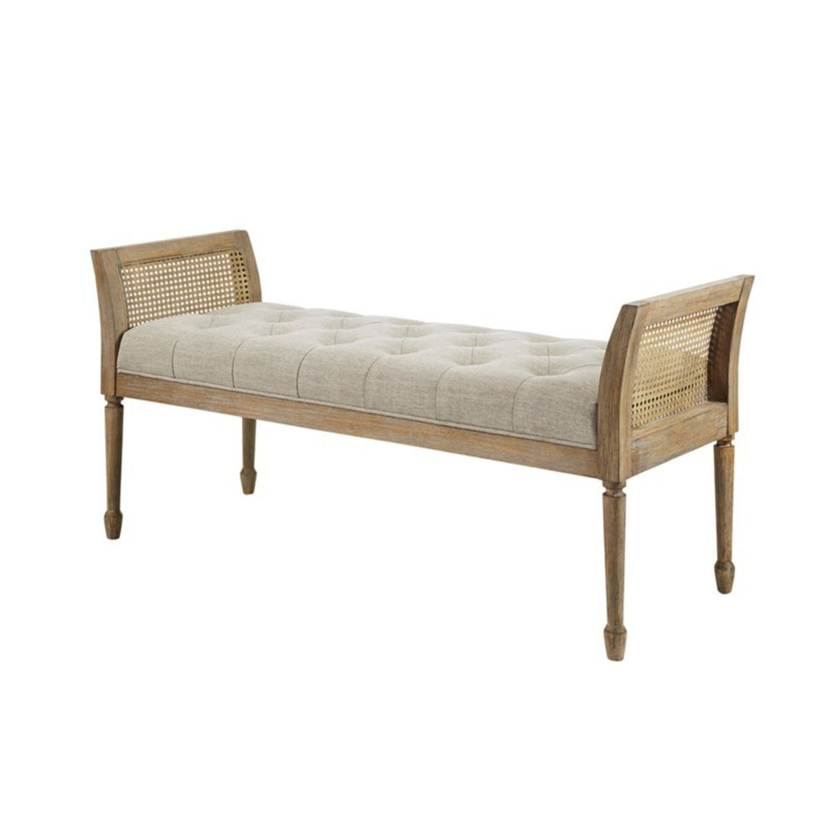 Natural Accent Bench with Arm and Tufted Upholstered Seat