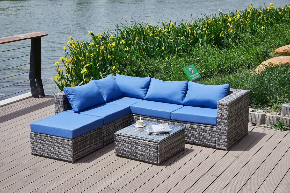 Dark Gray Patio Sofa With Cushions and Table - All-Weather Wicker