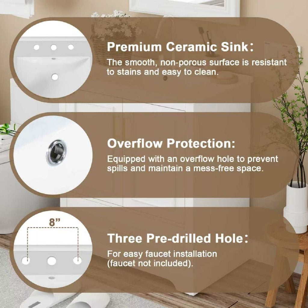 Bathroom Vanity with Sink and Soft Close Doors - White, Black, Green, or Gray