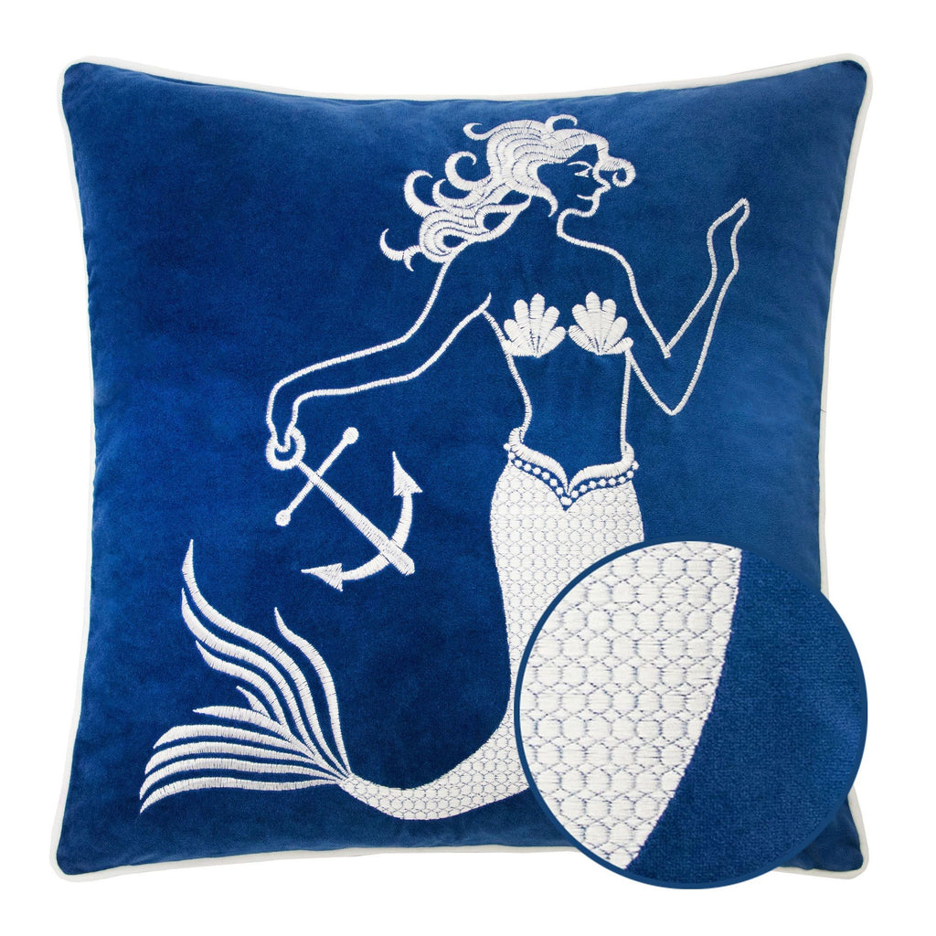 Indigo Mermaid Pillow Cover with Matching Back and Hidden Zipper