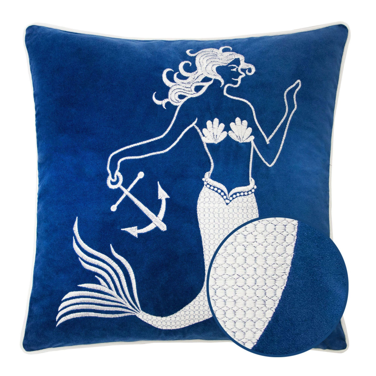 Indigo Mermaid Pillow Cover with Matching Back and Hidden Zipper