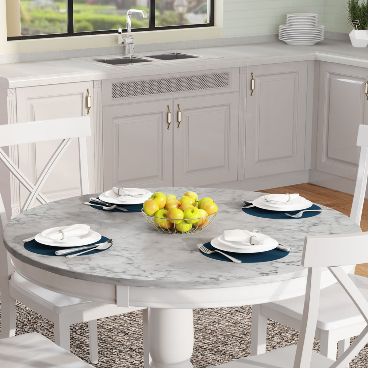 Solid Wood 5 Piece Dining Room Set with Table and 4 Chairs - White or Dark Gray