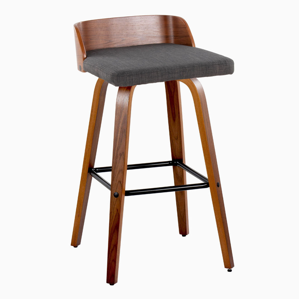Mid Century Modern Barstool Set with Swivel and Square Footrest - Dark Gray