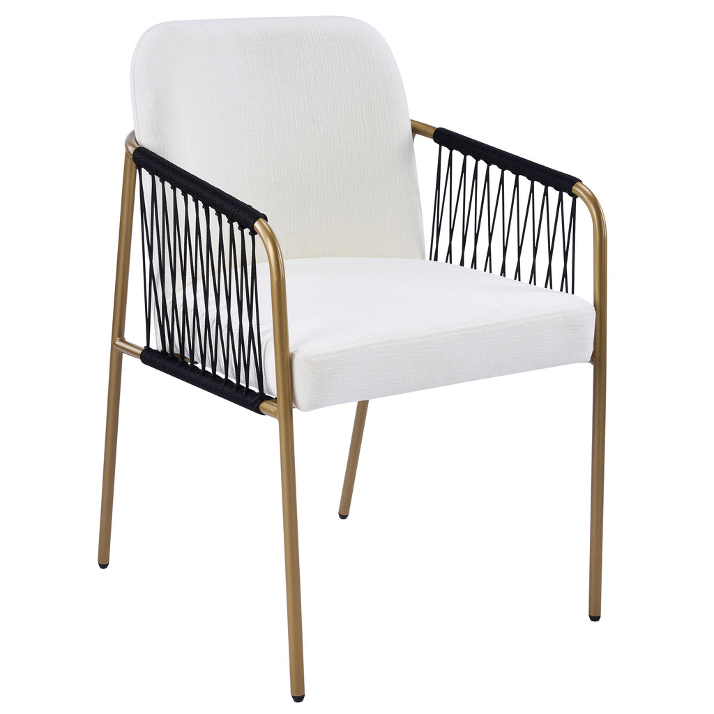 Modern Glam Upholstered Dining Chairs with Gold Frame - Beige