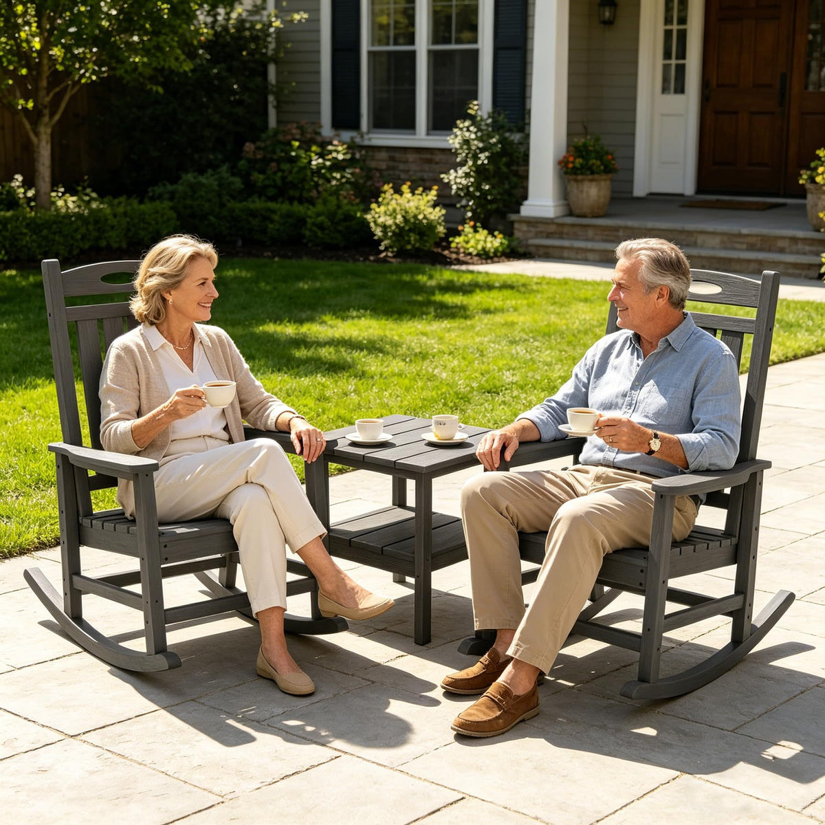 Grey Outdoor Rocking Chair Set of 2 with Oversized HDPE Frame - For Adults
