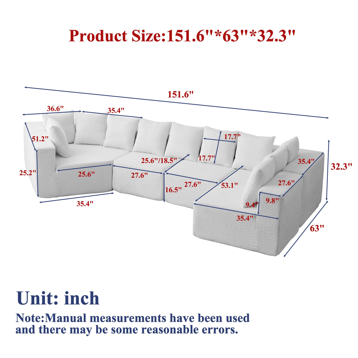 Extra-Large L-Shaped Chenille Sectional Sofa with 11 Pillows - Neutral Fabric