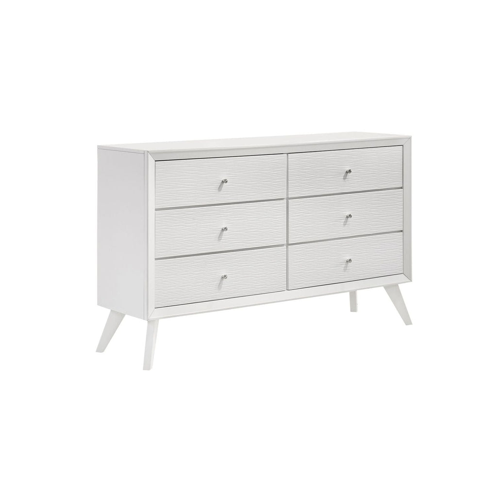 White Dresser With Angled Legs and Wave Texture - Solid Wood